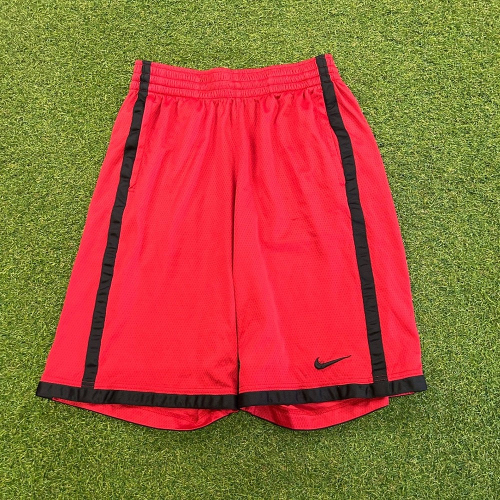 Nike Dri-FIT Basketball Shorts Mens Small Red Black Mesh Striped Athletic Short